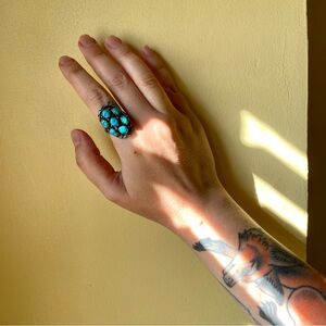Vintage Silver and Turquoise Stone Native American Statement Ring